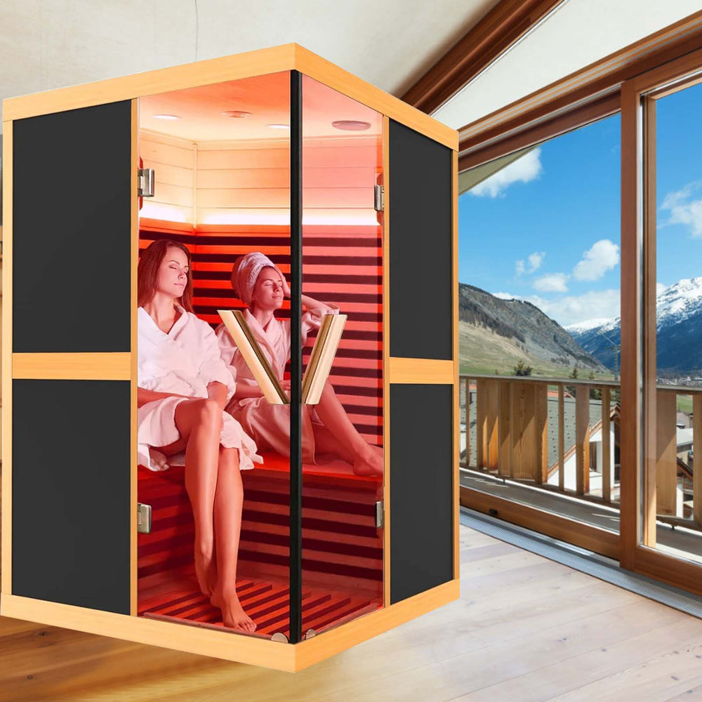 2 ladies enjoy sauna in the Outexer T52D2 2 person sauna at home