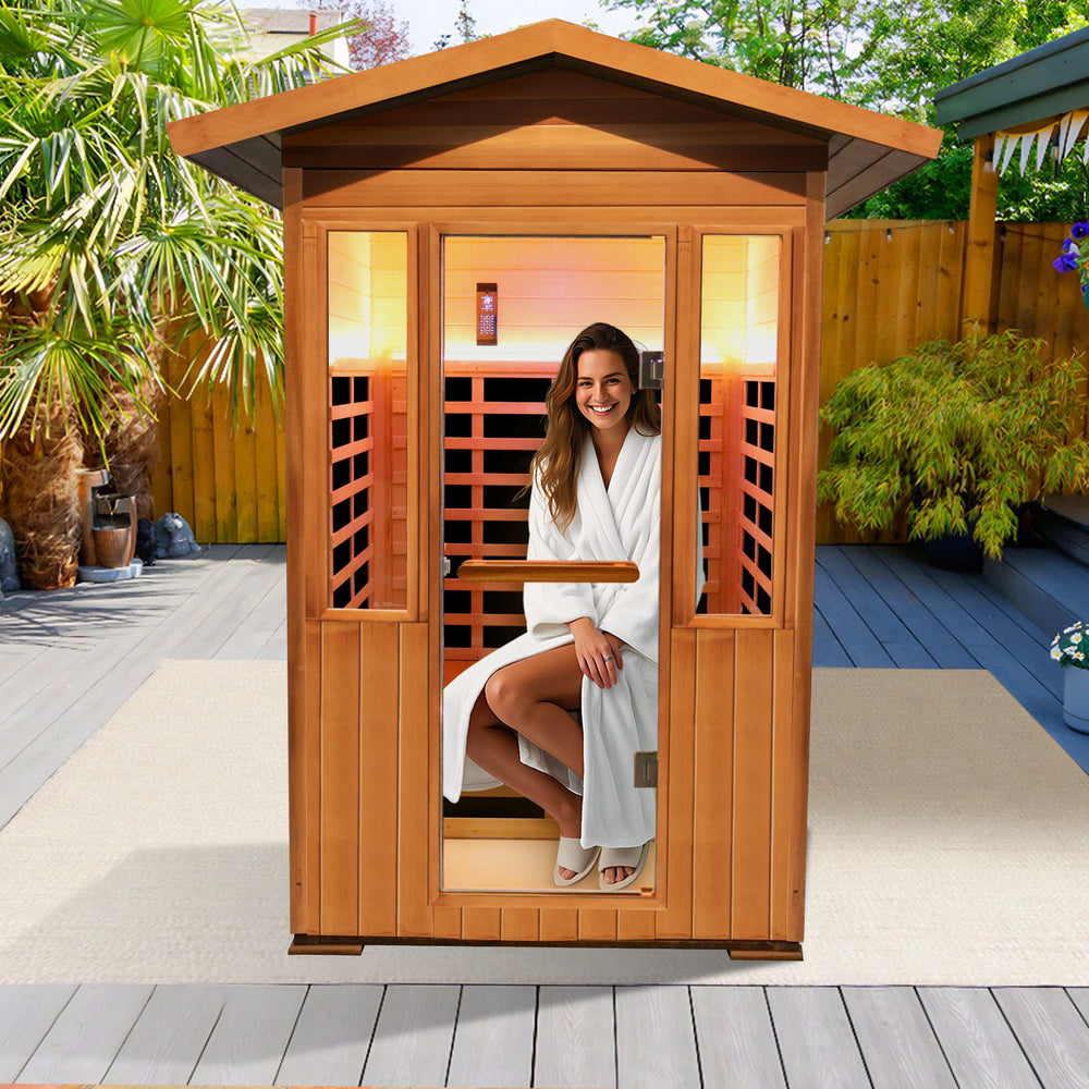 Outexer T59C3 outdoor infrared sauna in the backyard