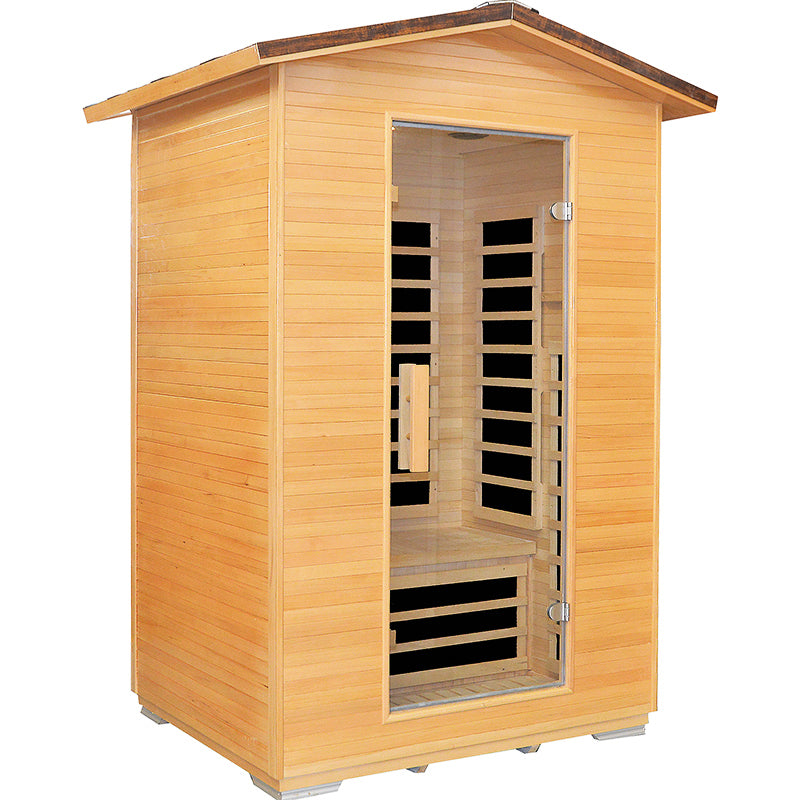 Outexer HY2 Outdoor Sauna Far Infrared Saunas Dry Sauna Room Canadian Hemlock Wood Wooden Sauna Spa 1950W Low-EMF with Cup Holder and Towel Rack for Two Person 47 * 39 * 82inch