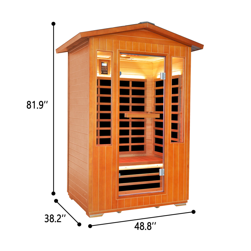 Outxer sauna HY6 with dimensions labeled on a white background