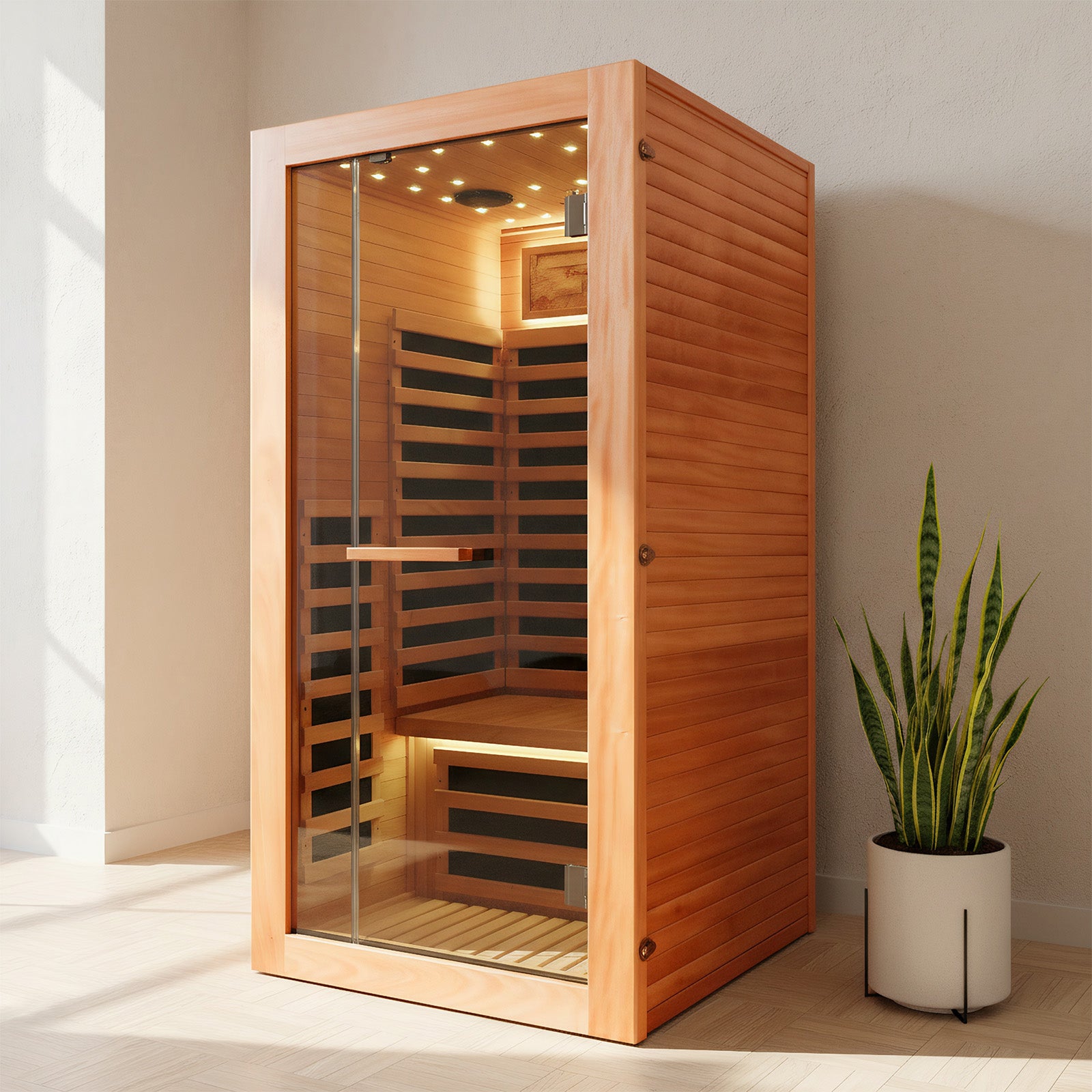 Outexer HF1 Indoor 1-Person Infrared Sauna | Colorful Lights & Bluetoo