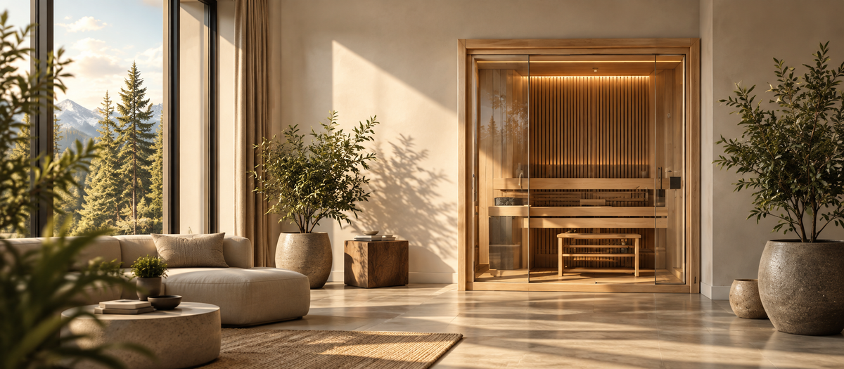 Outexer sauna integrated into a bright modern home interior