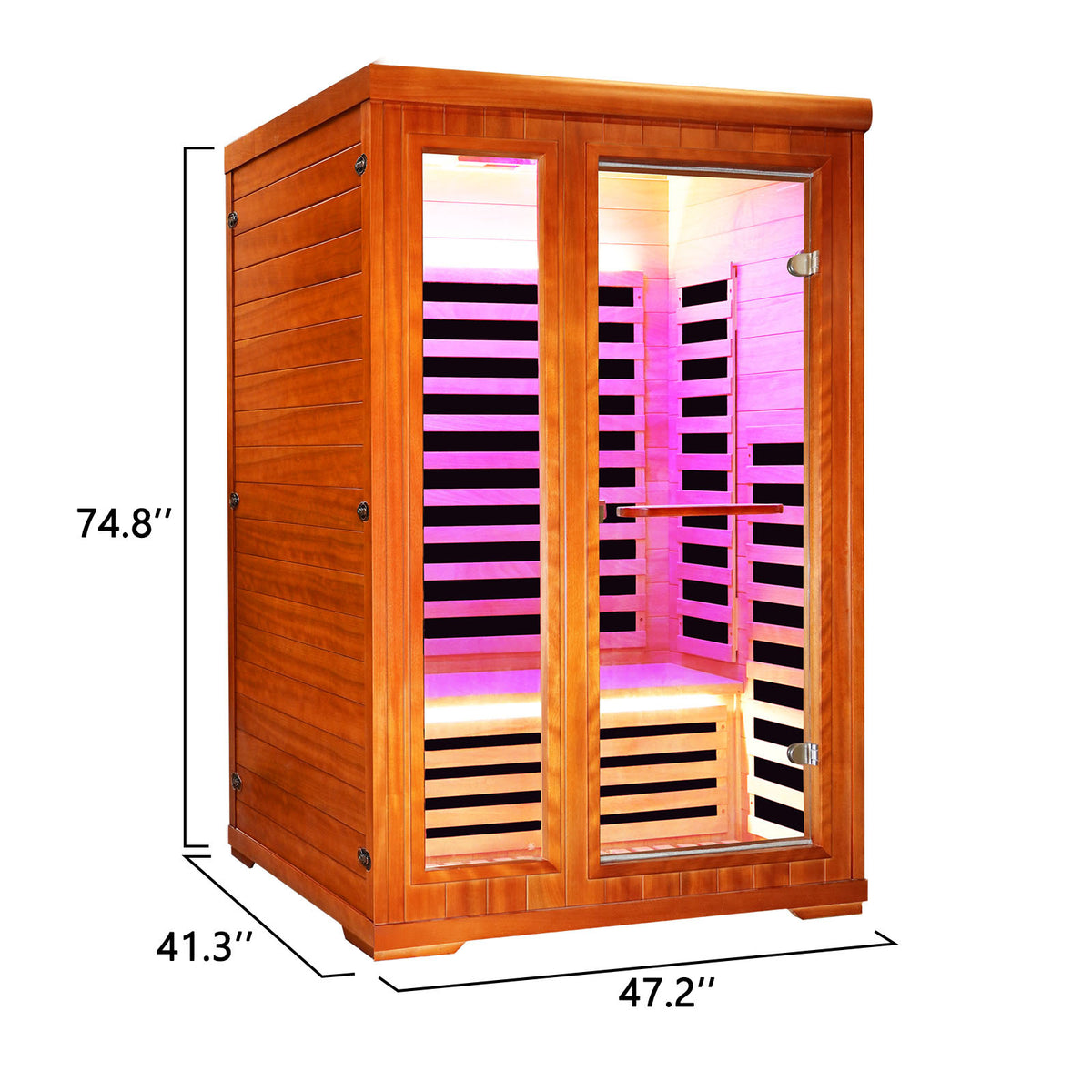 Outexer infrared sauna HM3 with dimensions labeled on a white background