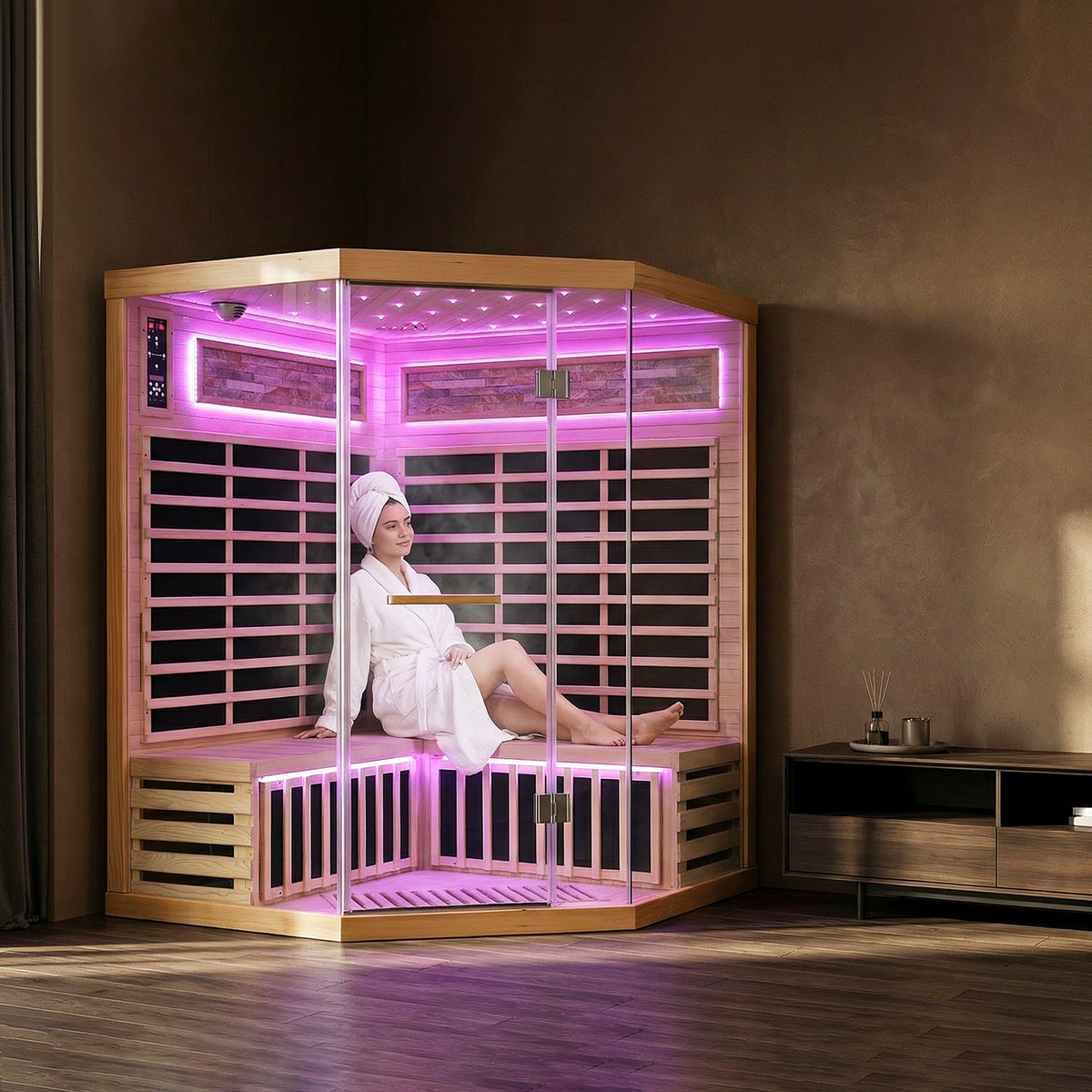 Outexer HS5 Corner Infrared Sauna for 4-5 Person | Canadian Hemlock