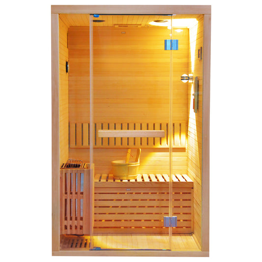 traditional sauna HY8 with glass door on a white background