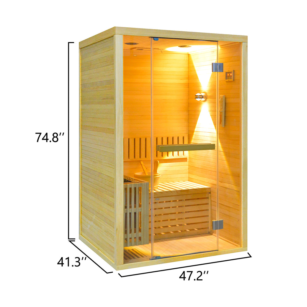 traditional sauna HY8 with dimensions labeled on a white background