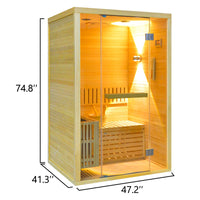 Outexer traditional sauna with dimensions labeled on a white background