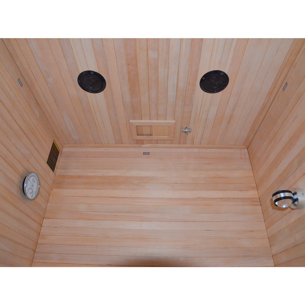 traditional sauna HY8 interior with ceiling panels and a floor.